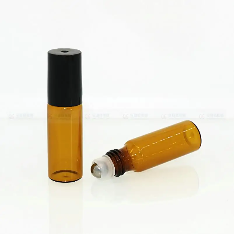 Korduvtäidetavaid 5ml Amber Terasest Metallist Rull-palli Rulli Kohta Parfüümi Klaasist Pudelid eeterlikku Õli Pudel, LX1028 2