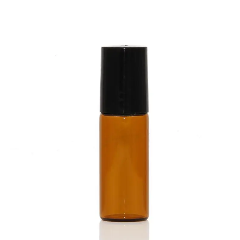 Korduvtäidetavaid 5ml Amber Terasest Metallist Rull-palli Rulli Kohta Parfüümi Klaasist Pudelid eeterlikku Õli Pudel, LX1028 3