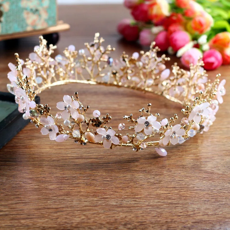 Barokk Tiaras Crown Retro Kallis Suur Lill Pruut Crown Ehted Boutique Headdress Käsitöö Pulm UV-Värvi Kaitse 0