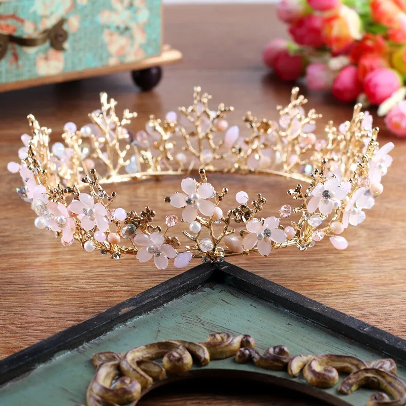 Barokk Tiaras Crown Retro Kallis Suur Lill Pruut Crown Ehted Boutique Headdress Käsitöö Pulm UV-Värvi Kaitse 1