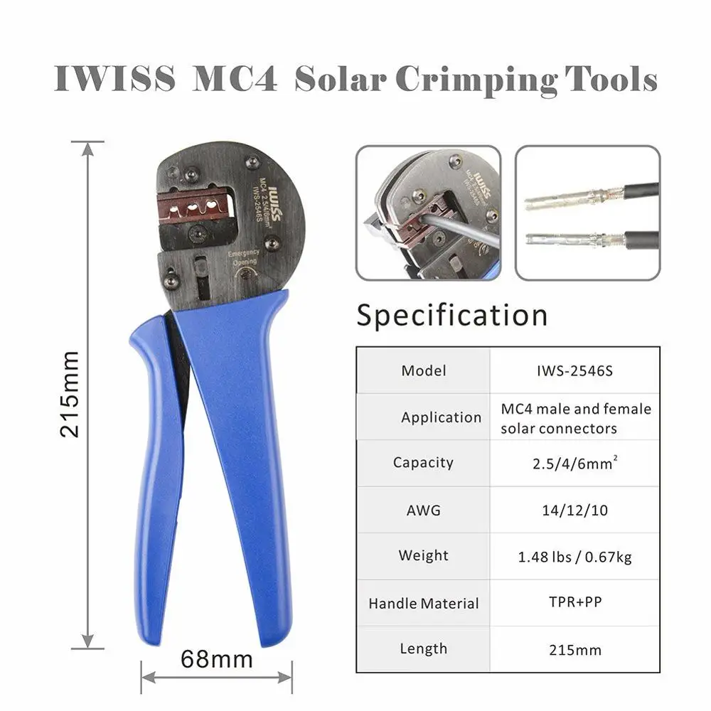 IWISS IWS-2546S Päikese Valtsimisega Vahendid AWG 14-10 2.5/4/6.0 mm PV päikesepaneel Kaablid Küljest Crimper Plier pistik vahend Tangid 1
