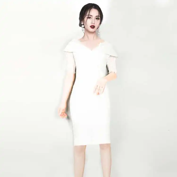 LDYRWQY 2021 suvel uus korea stiilis suvel professional wear must pits Sale seksikas kott hip kleit põlvikud Pits Lühike 2