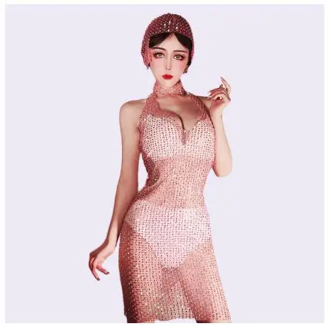 Hot Pink Sünnipäeva Osaline Komplekt koos Peakatet Uusim Luksus Mood Dubai Kristall Profileerimine Kleit Vestido Bodycon Mini Kleit 0