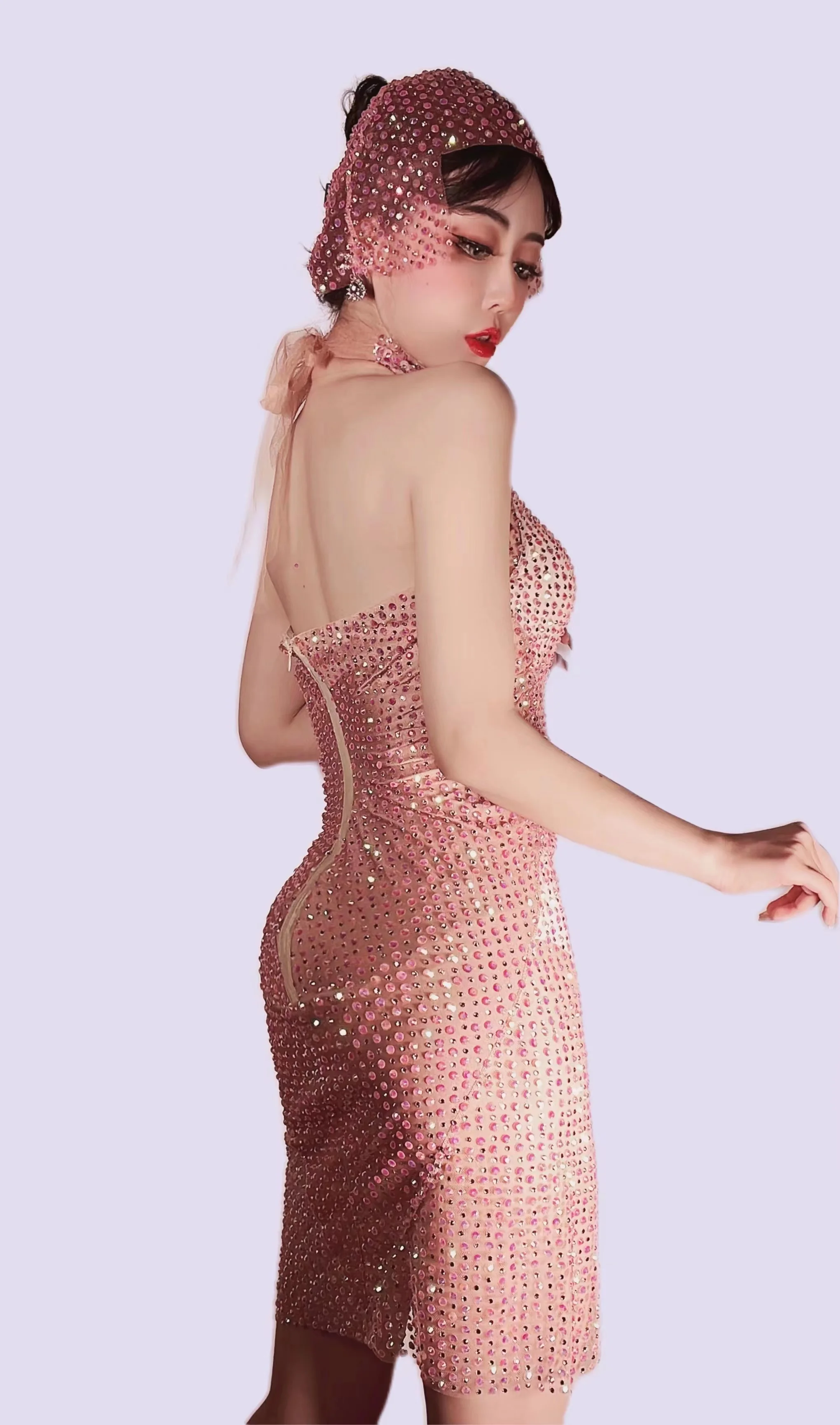 Hot Pink Sünnipäeva Osaline Komplekt koos Peakatet Uusim Luksus Mood Dubai Kristall Profileerimine Kleit Vestido Bodycon Mini Kleit 1