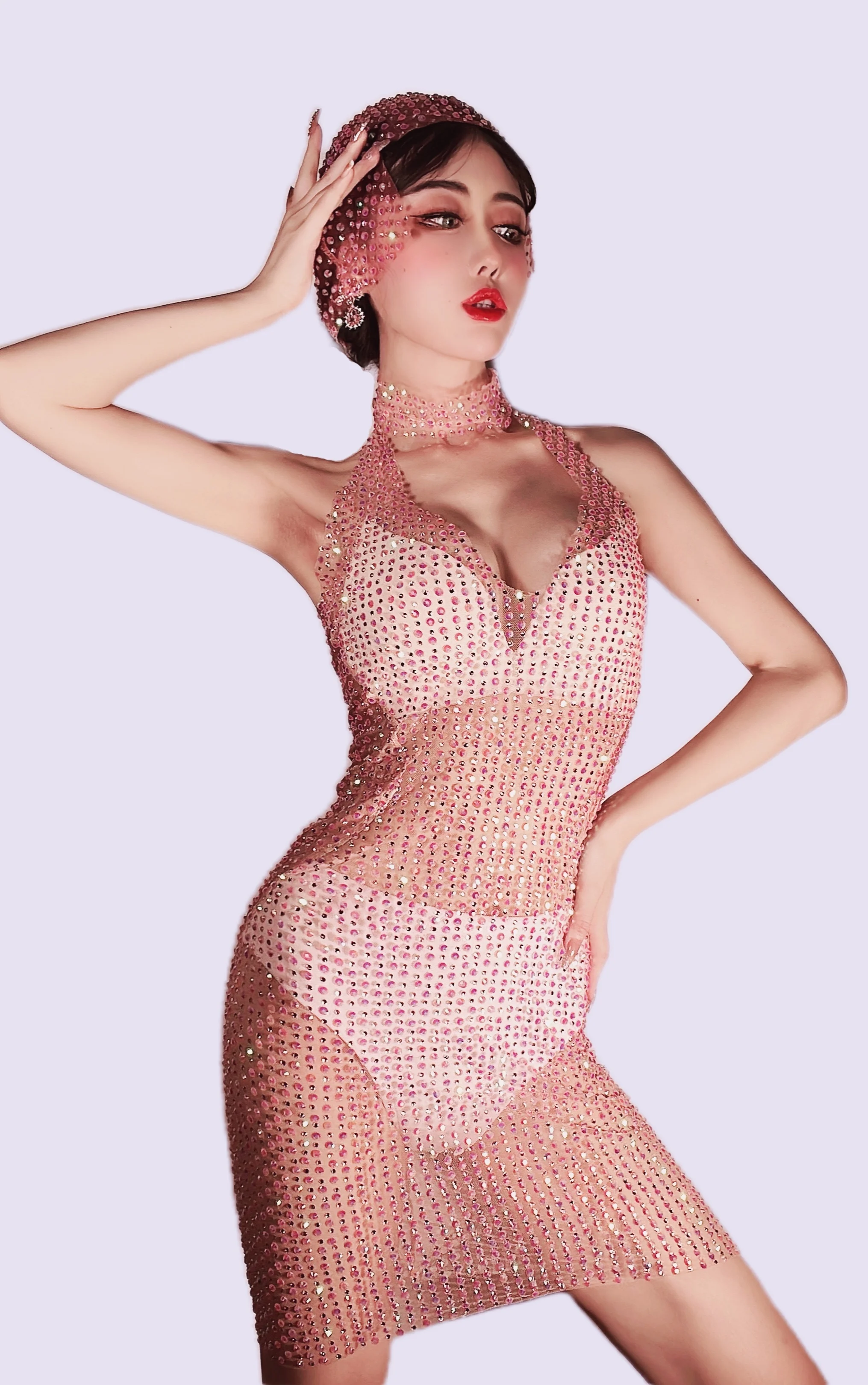 Hot Pink Sünnipäeva Osaline Komplekt koos Peakatet Uusim Luksus Mood Dubai Kristall Profileerimine Kleit Vestido Bodycon Mini Kleit 3
