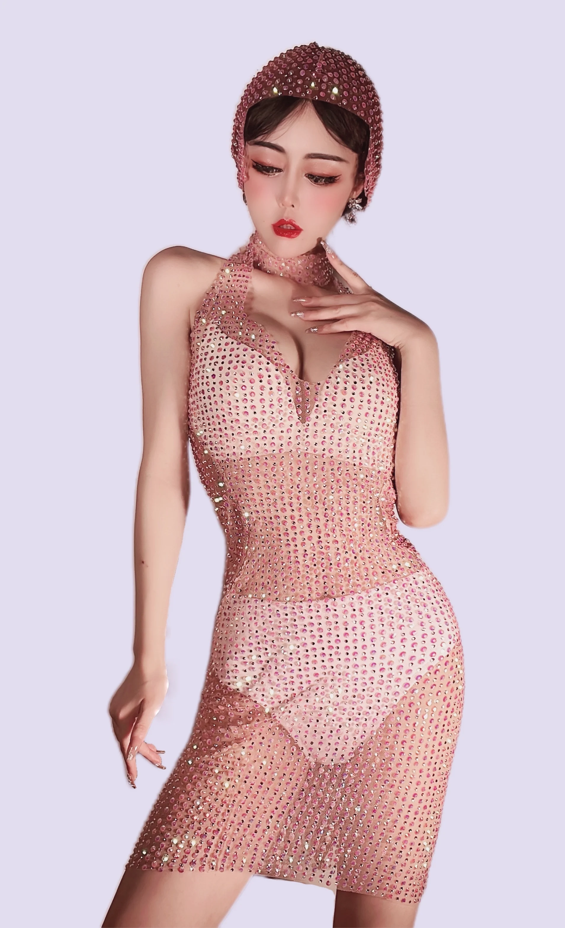 Hot Pink Sünnipäeva Osaline Komplekt koos Peakatet Uusim Luksus Mood Dubai Kristall Profileerimine Kleit Vestido Bodycon Mini Kleit 4