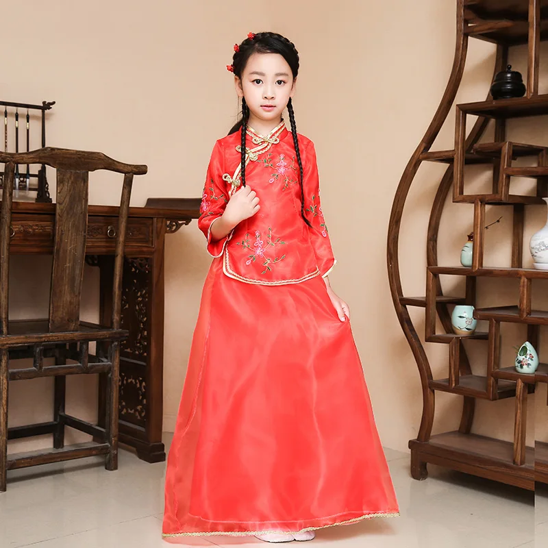 Uute tulijate Laste Hiina Traditsiooniline Kostüüm Top+seelik, 2 Tk Tüdruk Hiina Vana Kostüüm Lapsed Hanfu Pulm Riietus 18 3