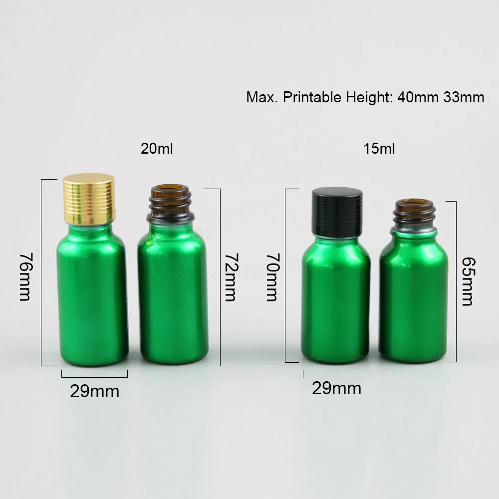 12 x Tühi 15ml 20 ml Värvi-Roheline Klaas eeterlik Õli Pudelit Mahuti koos Düüsiga Reduktor Alumiiniumist Kaaned 1