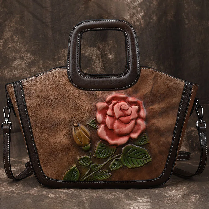 Luksuslik Naiste naturaalsest Nahast Käekotid Naiste Retro Õla Messenger Bag Ilu Pojeng Cowhide Originaal Käsitöö Naise Kotid 2