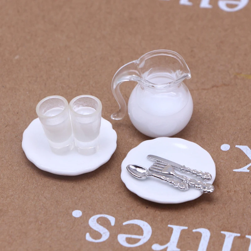 1 Komplekt Nukumaja Kääbus Simulatsiooni Piima Mini Nuga Ja Kahvel Mudeli Köök DIY Tarvik 1