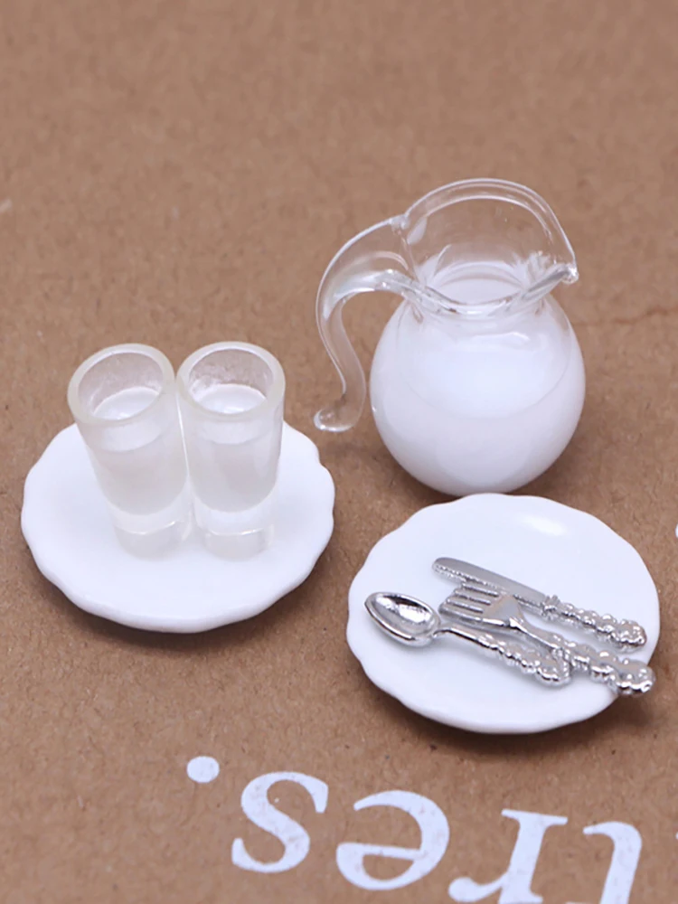 1 Komplekt Nukumaja Kääbus Simulatsiooni Piima Mini Nuga Ja Kahvel Mudeli Köök DIY Tarvik 5