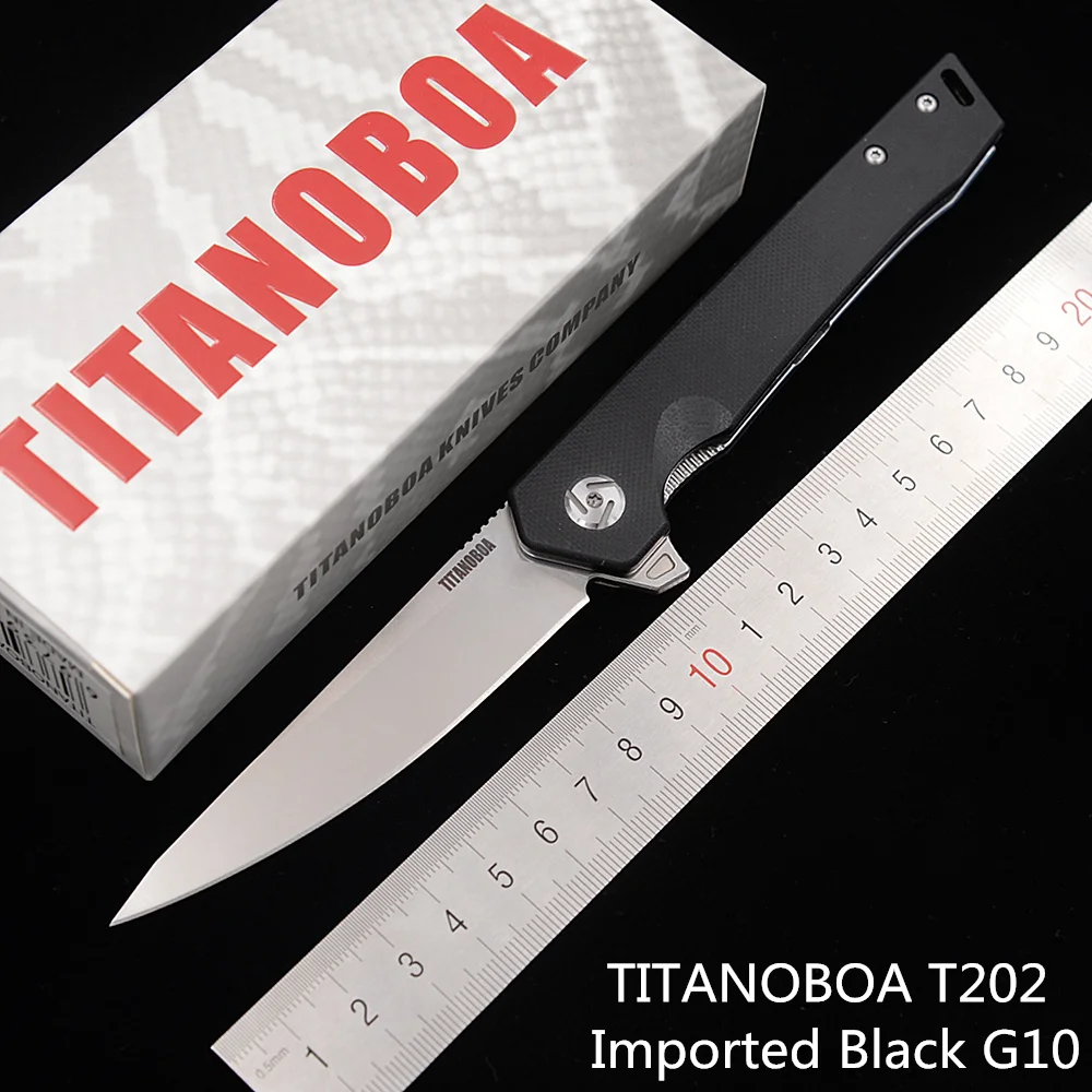 TITANOBOA T202 Keraamiline kuullaager Reaalne D2 tera G10 käepide Telkimine Köök Jahindus Väljas tasku puu-EDC vahend, kokkuklapitavad Nuga 0