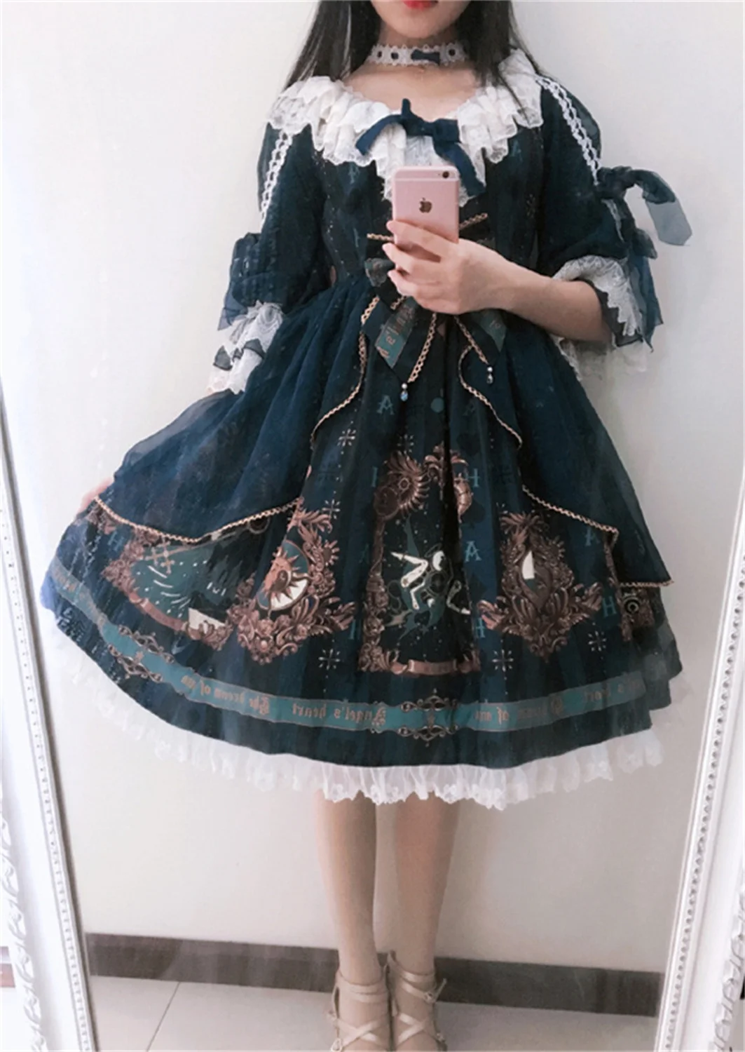 Gooti Lolita Palace Kawaii Tüdruk Op Cos Loli Magus Lolita Kleit Vintage Pits Bowknot Kõrge Vöökoht Prindi Victoria Kleit Vestidos 4