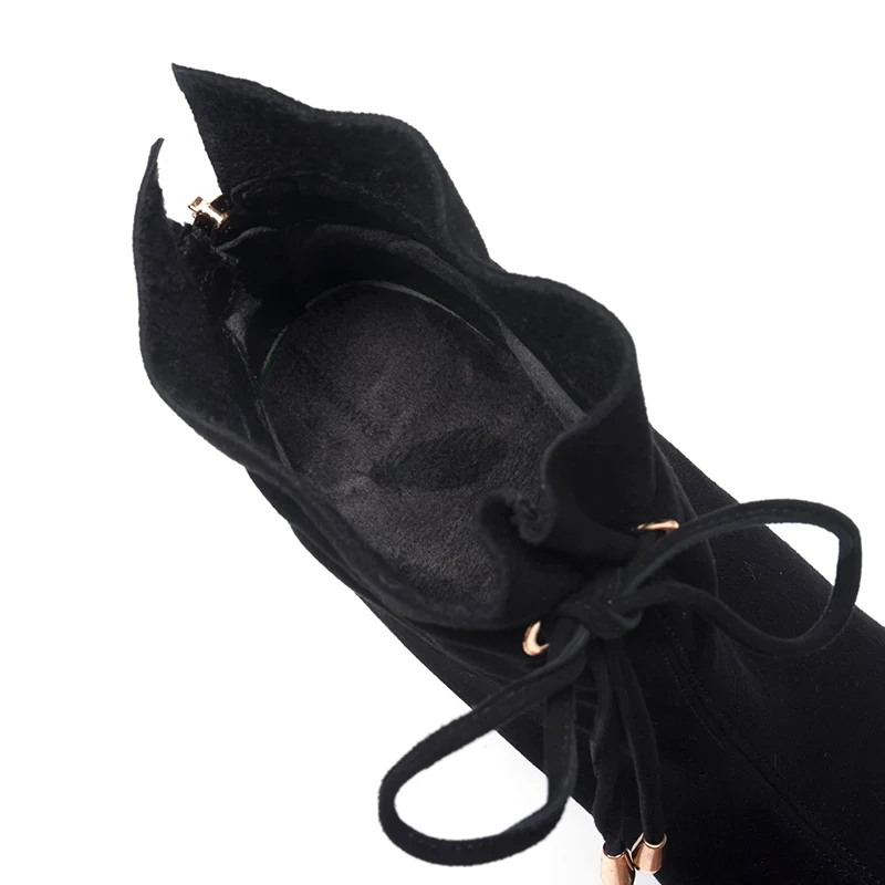 Universumi stiilne lace up talvesaapad naistele paksu kontsaga kingad black suede nahast naiste saapad G387 3