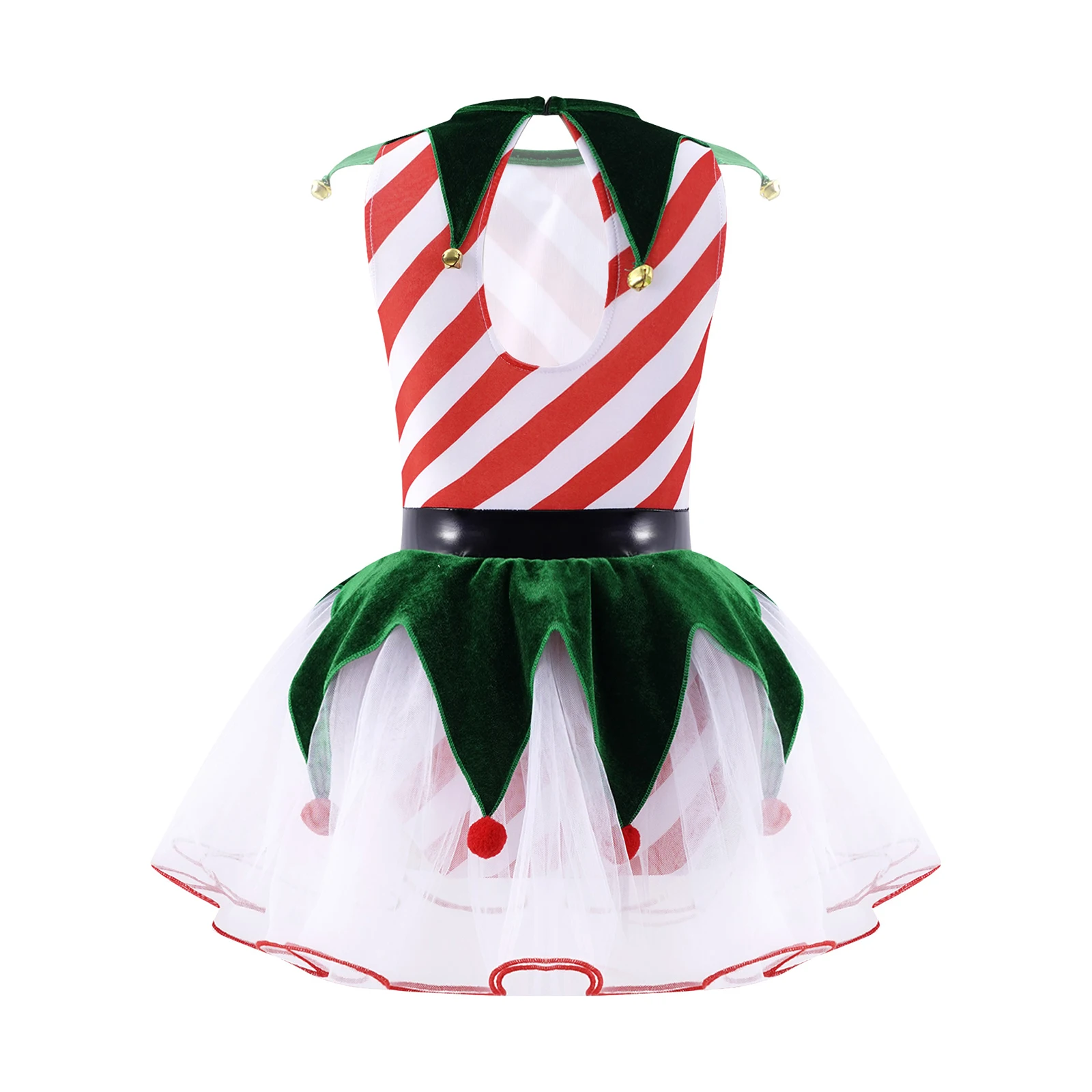 Lapsed Tüdrukud Jõulud Tulemuslikkuse Kostüümid Varrukateta Triibud Prindi Tagurpidi Kolmnurk Kohandatud Hem Koos Kellad Silma Tutu Kleit 1