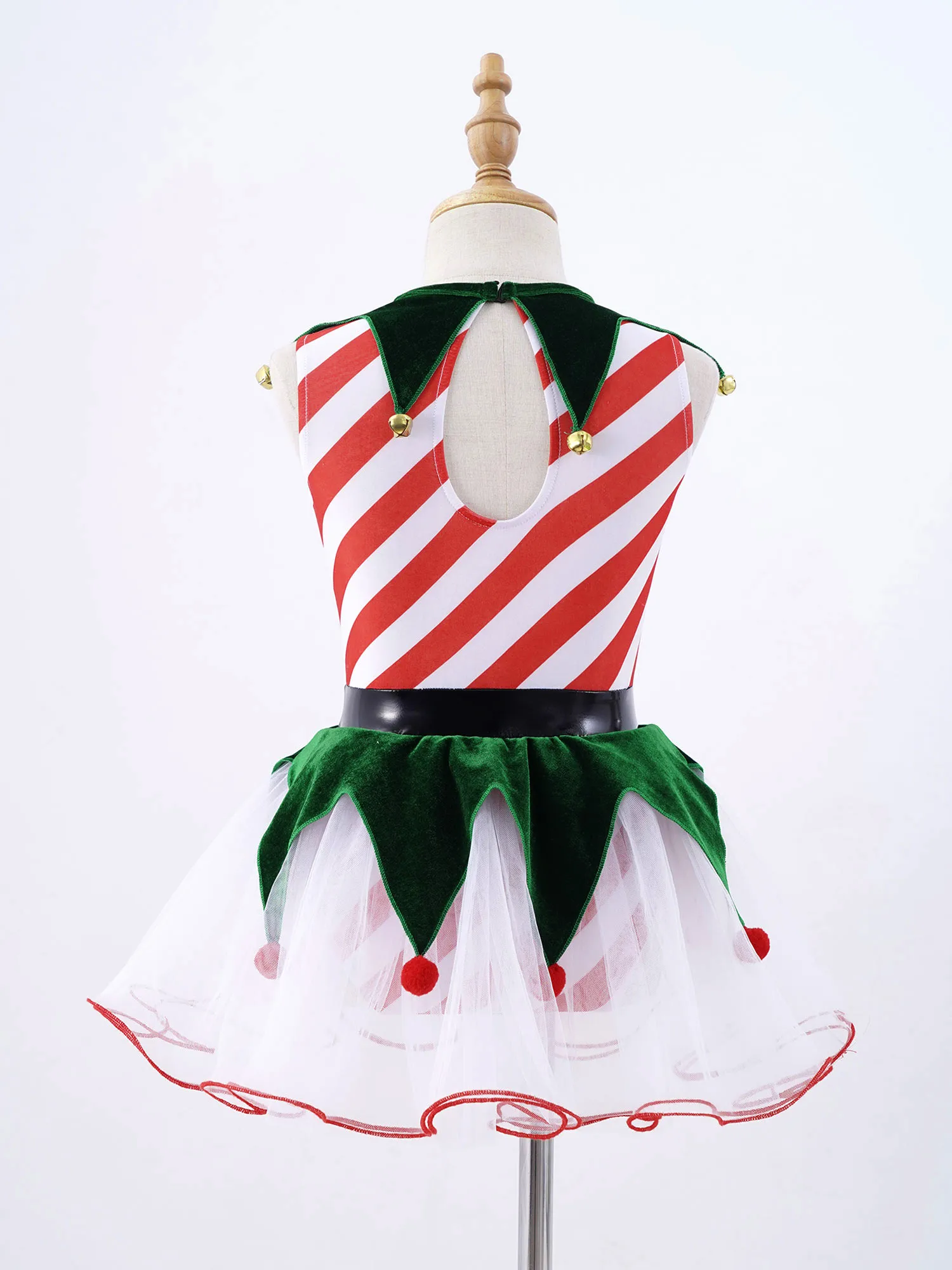Lapsed Tüdrukud Jõulud Tulemuslikkuse Kostüümid Varrukateta Triibud Prindi Tagurpidi Kolmnurk Kohandatud Hem Koos Kellad Silma Tutu Kleit 3
