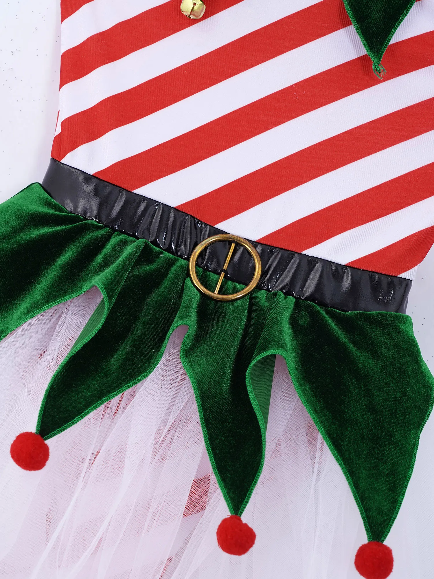 Lapsed Tüdrukud Jõulud Tulemuslikkuse Kostüümid Varrukateta Triibud Prindi Tagurpidi Kolmnurk Kohandatud Hem Koos Kellad Silma Tutu Kleit 5