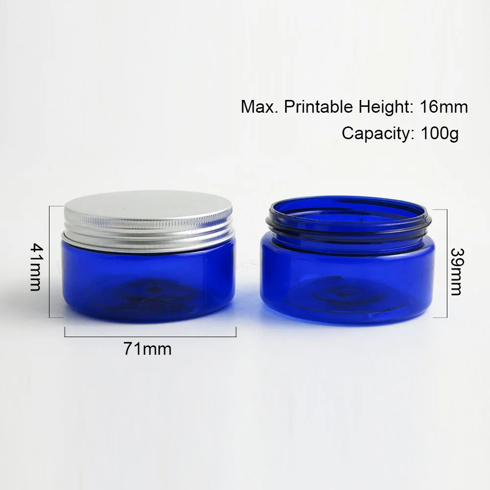 20x 100g Koobalt Sinine Tühi PET Keskmise Plastikust Kosmeetika Jar Pakendi tihend Hõbedane Alumiinium Kork 100g Sinine PET-Mahutid 1