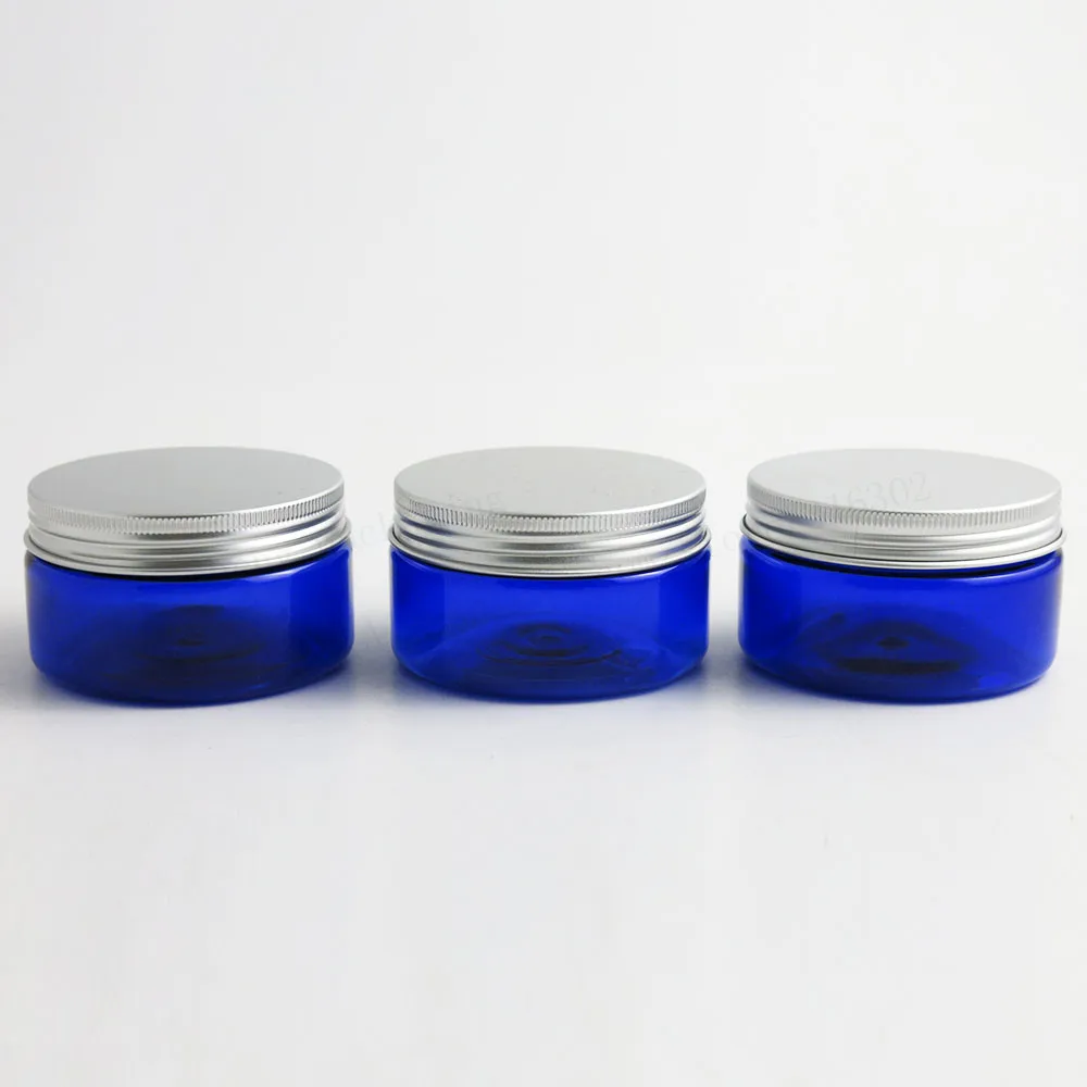 20x 100g Koobalt Sinine Tühi PET Keskmise Plastikust Kosmeetika Jar Pakendi tihend Hõbedane Alumiinium Kork 100g Sinine PET-Mahutid 2