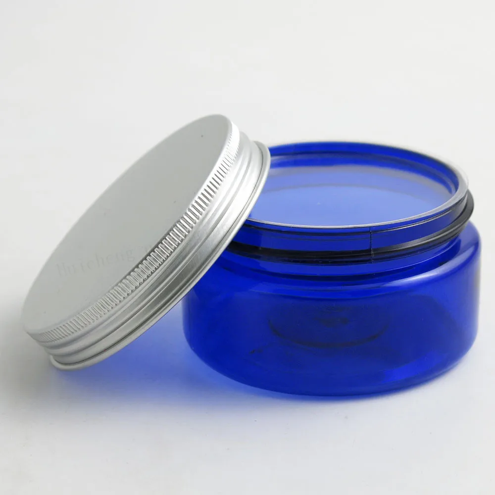 20x 100g Koobalt Sinine Tühi PET Keskmise Plastikust Kosmeetika Jar Pakendi tihend Hõbedane Alumiinium Kork 100g Sinine PET-Mahutid 3