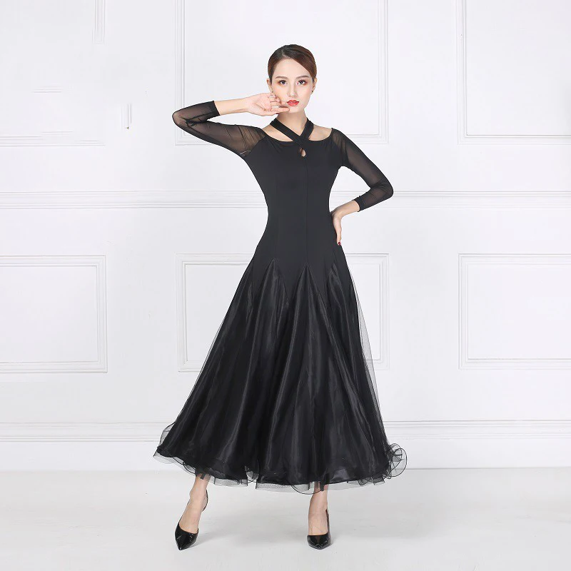 Kõrge Kvaliteediga Must Uus Tantsusaal tantsu konkurentsi standardi kleit kleidid kaasaegse tantsu kostüüm naistele tantsusaal valss kleit 2
