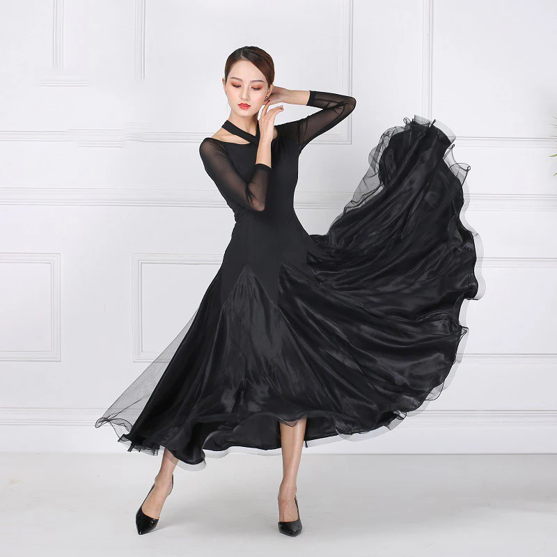 Kõrge Kvaliteediga Must Uus Tantsusaal tantsu konkurentsi standardi kleit kleidid kaasaegse tantsu kostüüm naistele tantsusaal valss kleit 3