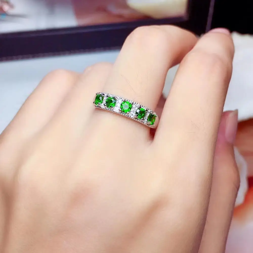 Mood elegants Armas armas Rida Looduslik roheline diopside Ringi S925 Hõbe Loomulik Gemstone Ring girl Naiste partei kingitus Ehted 2