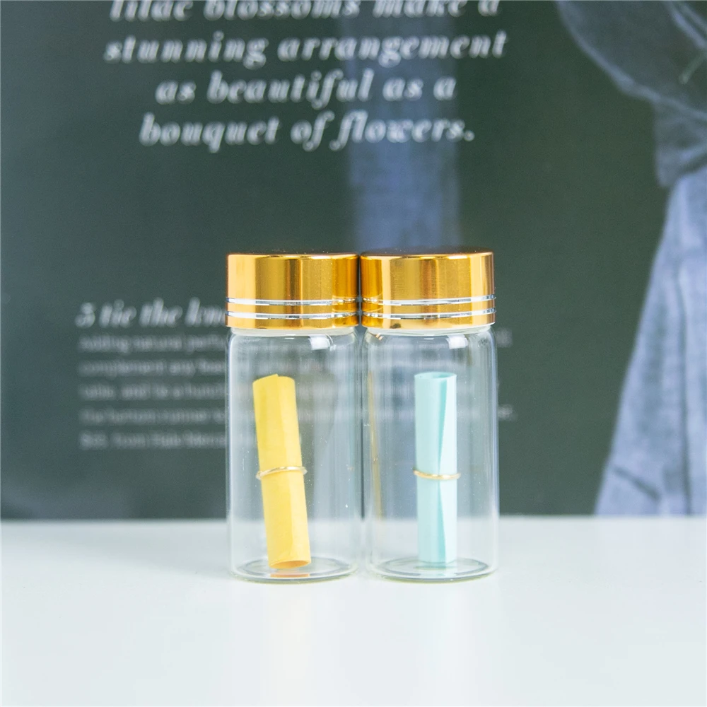 100tk 10 ml Läbipaistvast Klaasist Pudelid Spiraal Plastikust kate Golden Tangens Mini Käsitöö Viaali Kristalliseerunud Toidu-Purgid 0