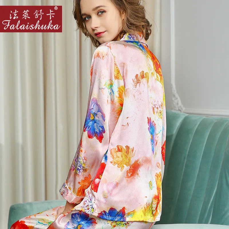 100% Naturaalne Siid Sleepwear Naiste Kevad-Sügis Pajama Komplekti Puhas Siidiusside Ja Siidist Trükitud Pika Varruka Pidžaamad Naiste T8129 4