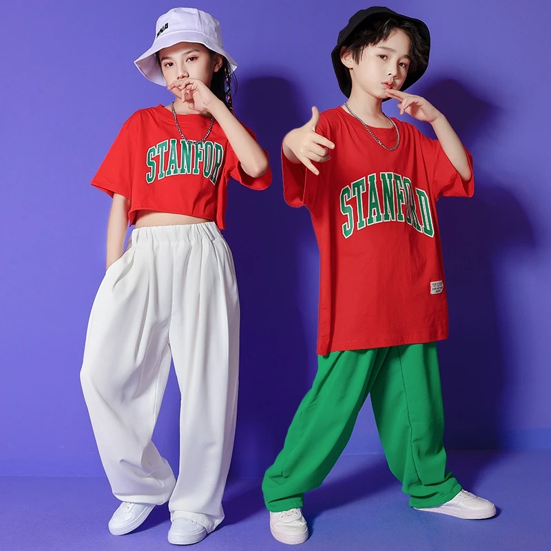 Lapsed, Hip-Hop Riided Kpop Tantsu Varustus Punane Saagi Tops Tshirt Streetwear Haaremi Püksid Tüdruk Poiss Kontsert Jazz Tantsu Kostüüm 0