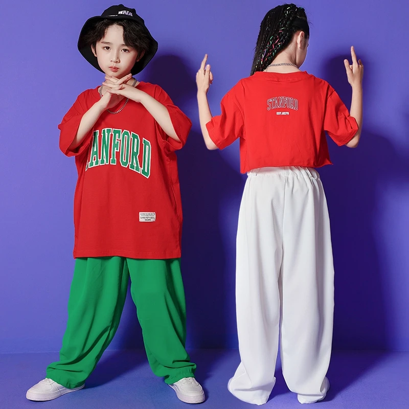 Lapsed, Hip-Hop Riided Kpop Tantsu Varustus Punane Saagi Tops Tshirt Streetwear Haaremi Püksid Tüdruk Poiss Kontsert Jazz Tantsu Kostüüm 1