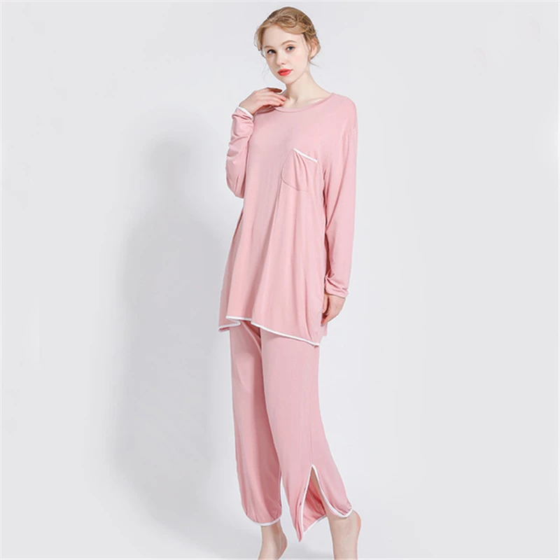 Lahtised riided uued modal pikad varrukad home service kaks-tükk naiste vabaaja pidžaama komplekt pijama feminino 2020 1