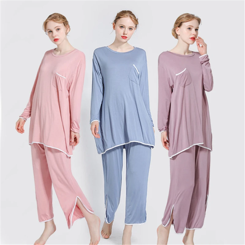 Lahtised riided uued modal pikad varrukad home service kaks-tükk naiste vabaaja pidžaama komplekt pijama feminino 2020 2