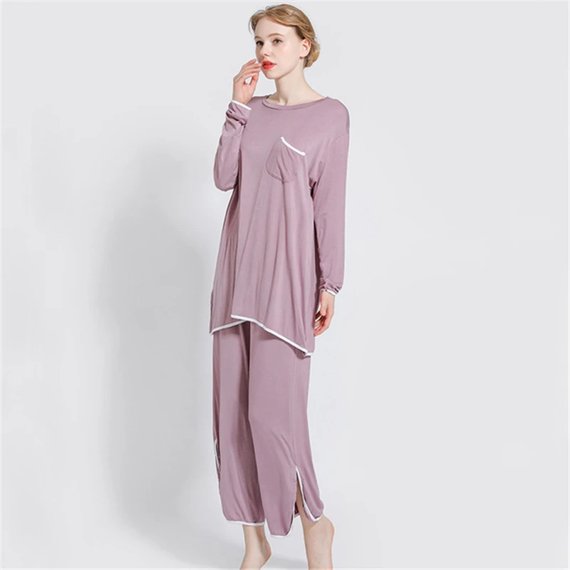 Lahtised riided uued modal pikad varrukad home service kaks-tükk naiste vabaaja pidžaama komplekt pijama feminino 2020 3